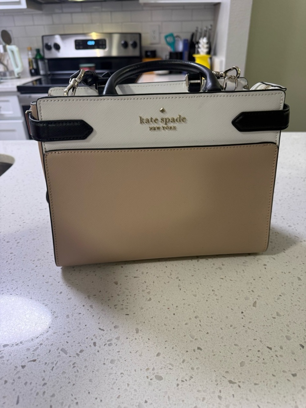 kate spade beige, cream & black top-handle satchel Gently used- like new